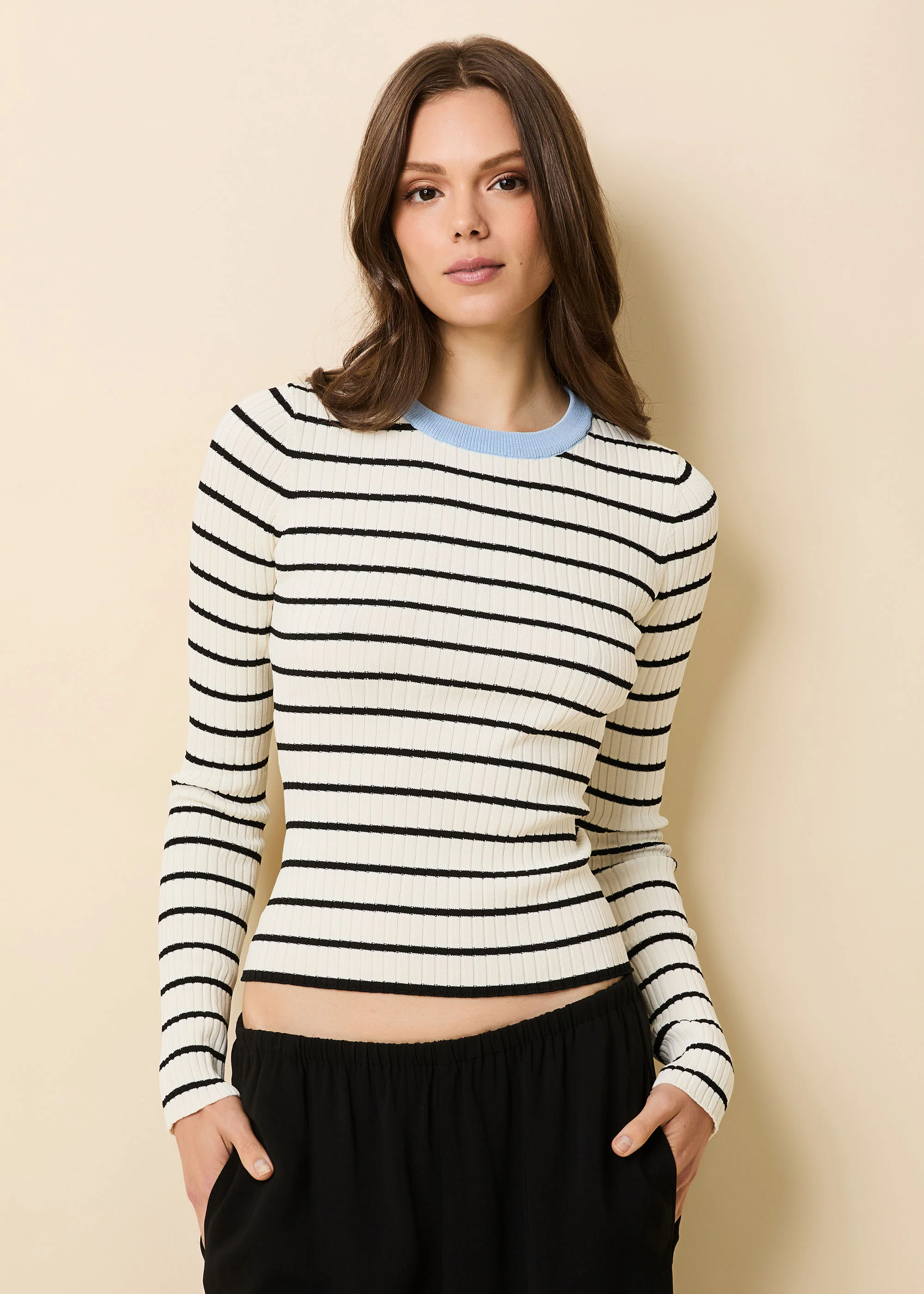 Dora Ribbed Knit Top Brule / Noir Stripe / Open Water