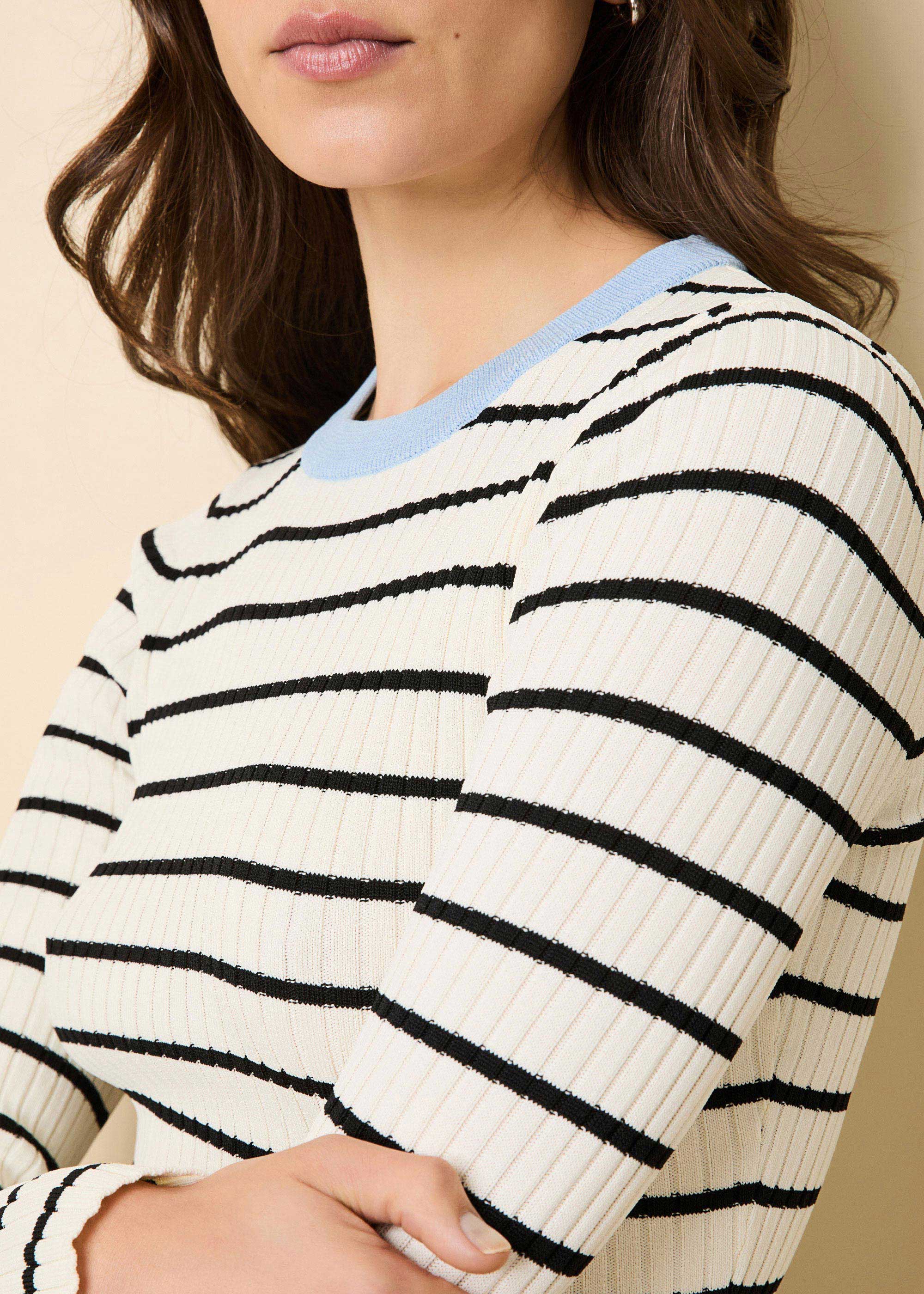 Dora Ribbed Knit Top Brule / Noir Stripe / Open Water - Image 2