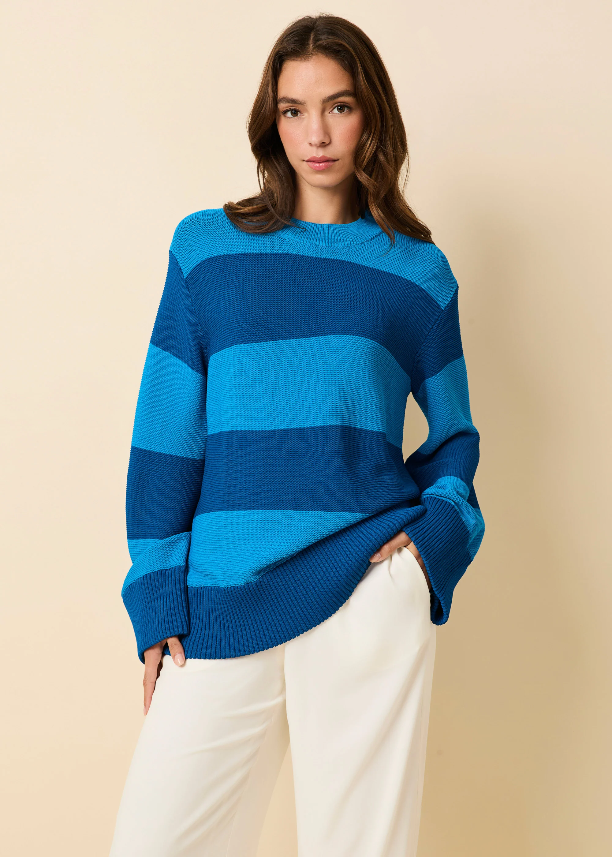 Tate Sweater Rugby Stripe Cosmic Blue