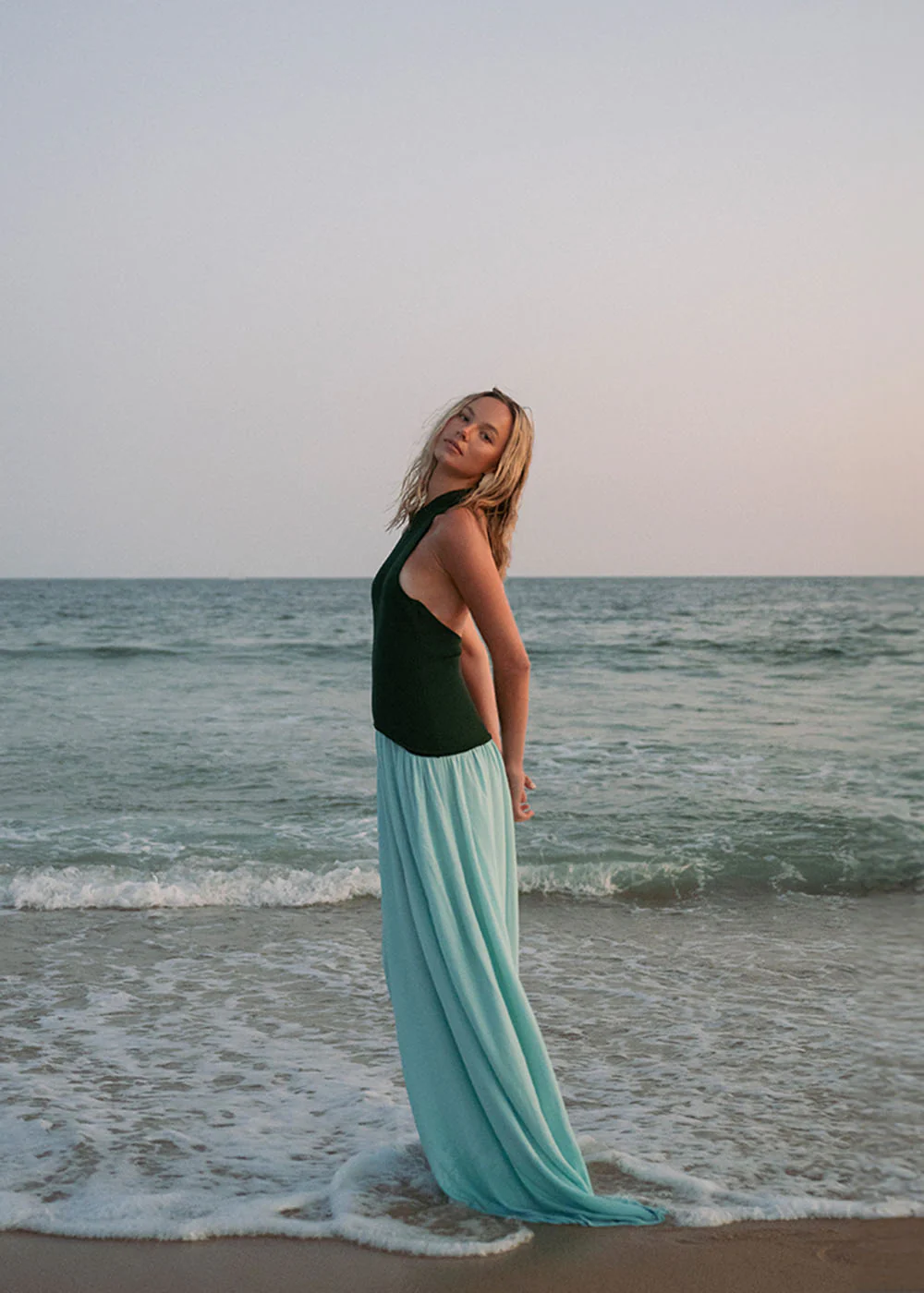 Halter Soglio Dress Evergreen / Sky - Image 5